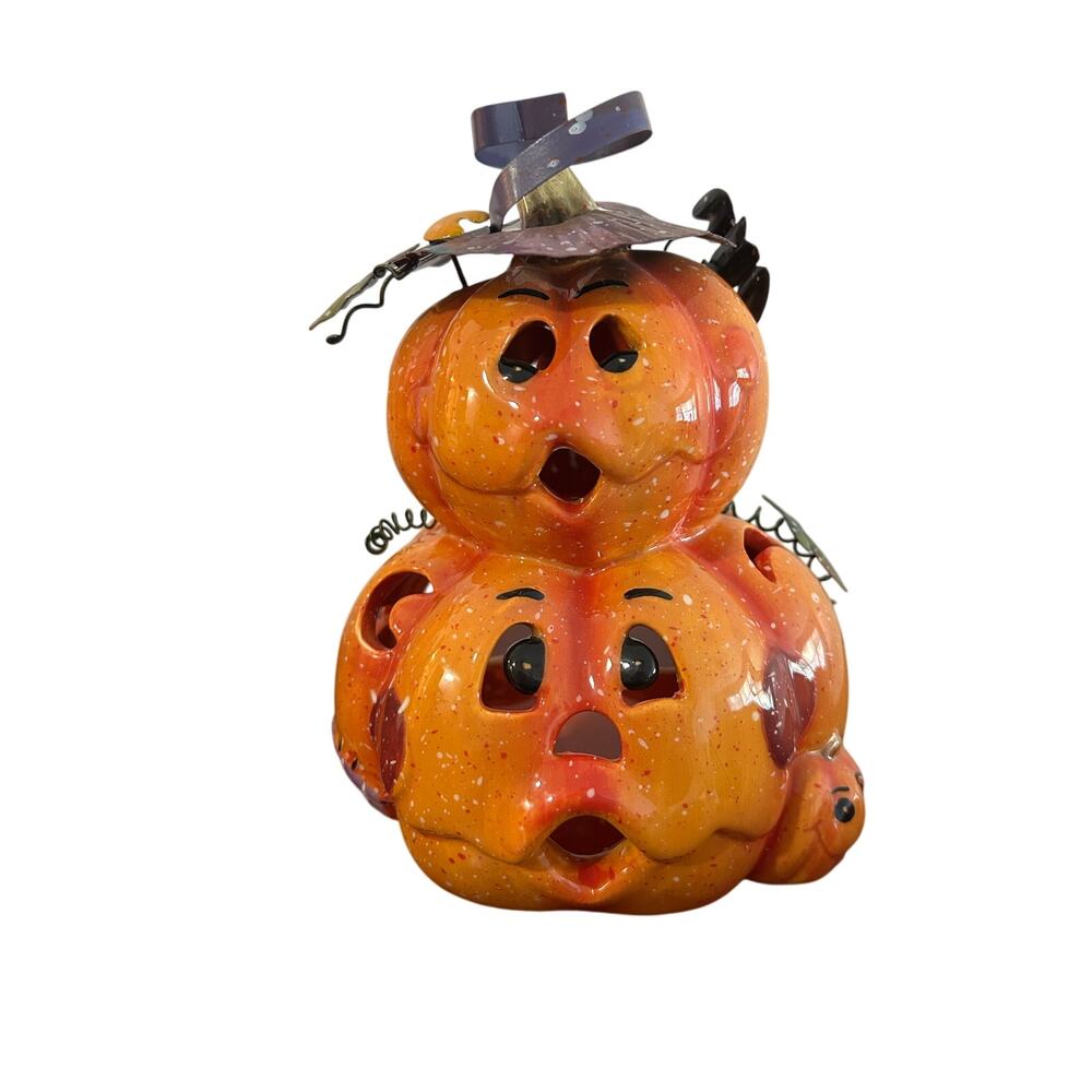 HalloweenTea light Holder - Pumpkins with Witches Hat